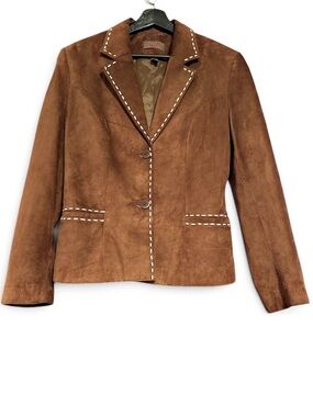 Danier Brown Suede Blazer with Contrast Stitching